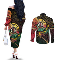 Vanuatu Espiritu Santo Island Couples Matching Off The Shoulder Long Sleeve Dress and Long Sleeve Button Shirt Beach Landscape LT05 - Polynesian Pride
