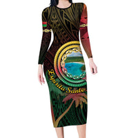 Vanuatu Espiritu Santo Island Family Matching Long Sleeve Bodycon Dress and Hawaiian Shirt Beach Landscape LT05 Mom's Dress Black - Polynesian Pride