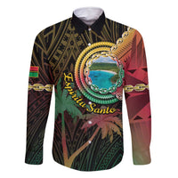 Vanuatu Espiritu Santo Island Family Matching Off Shoulder Short Dress and Hawaiian Shirt Beach Landscape LT05 Dad's Shirt - Long Sleeve Black - Polynesian Pride