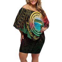 Vanuatu Espiritu Santo Island Family Matching Off Shoulder Short Dress and Hawaiian Shirt Beach Landscape LT05 Mom's Dress Black - Polynesian Pride