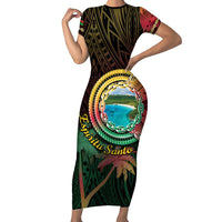 Vanuatu Espiritu Santo Island Family Matching Short Sleeve Bodycon Dress and Hawaiian Shirt Beach Landscape LT05 Mom's Dress Black - Polynesian Pride
