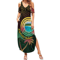 Vanuatu Espiritu Santo Island Family Matching Summer Maxi Dress and Hawaiian Shirt Beach Landscape LT05 Mom's Dress Black - Polynesian Pride