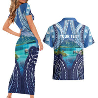 Personalised French Polynesia Bora Bora Couples Matching Short Sleeve Bodycon Dress and Hawaiian Shirt Beach Landscape Polynesian Style LT05 - Polynesian Pride
