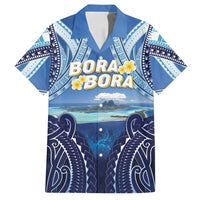 Personalised French Polynesia Bora Bora Family Matching Off Shoulder Short Dress and Hawaiian Shirt Beach Landscape Polynesian Style LT05 Dad's Shirt - Short Sleeve Blue - Polynesian Pride