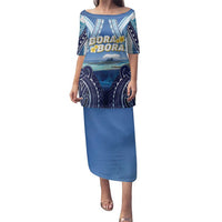 Personalised French Polynesia Bora Bora Family Matching Puletasi and Hawaiian Shirt Beach Landscape Polynesian Style LT05 Mom's Dress Blue - Polynesian Pride