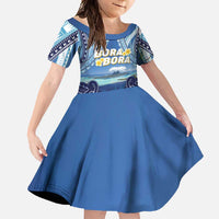 Personalised French Polynesia Bora Bora Family Matching Summer Maxi Dress and Hawaiian Shirt Beach Landscape Polynesian Style LT05 Daughter's Dress Blue - Polynesian Pride