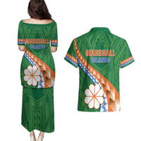 Personalised Marshall Islands Kwajalein Atoll Couples Matching Puletasi and Hawaiian Shirt Polynesian Tribal Tattoo LT05 - Polynesian Pride