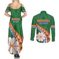 Personalised Marshall Islands Kwajalein Atoll Couples Matching Summer Maxi Dress and Long Sleeve Button Shirt Polynesian Tribal Tattoo LT05 - Polynesian Pride