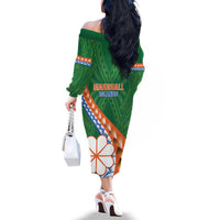 Personalised Marshall Islands Kwajalein Atoll Family Matching Off The Shoulder Long Sleeve Dress and Hawaiian Shirt Polynesian Tribal Tattoo LT05 - Polynesian Pride