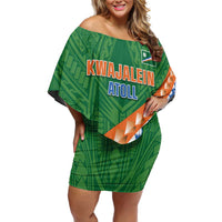 Personalised Marshall Islands Kwajalein Atoll Family Matching Off Shoulder Short Dress and Hawaiian Shirt Polynesian Tribal Tattoo LT05 Mom's Dress Green - Polynesian Pride