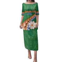 Personalised Marshall Islands Kwajalein Atoll Family Matching Puletasi and Hawaiian Shirt Polynesian Tribal Tattoo LT05 Mom's Dress Green - Polynesian Pride