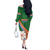 Personalised Marshall Islands Kwajalein Atoll Off The Shoulder Long Sleeve Dress Polynesian Tribal Tattoo LT05 - Polynesian Pride