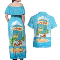 Aloha Hawaii Couples Matching Off Shoulder Maxi Dress and Hawaiian Shirt Funny Macaw Parrot Tropical Vibe LT05 - Polynesian Pride