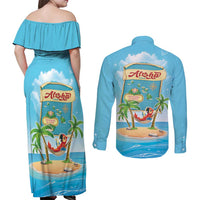 Aloha Hawaii Couples Matching Off Shoulder Maxi Dress and Long Sleeve Button Shirt Funny Macaw Parrot Tropical Vibe