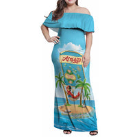 Aloha Hawaii Family Matching Off Shoulder Maxi Dress and Hawaiian Shirt Funny Macaw Parrot Tropical Vibe LT05 Mom's Dress Blue - Polynesian Pride