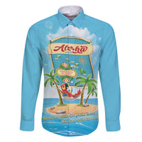 Aloha Hawaii Family Matching Puletasi and Hawaiian Shirt Funny Macaw Parrot Tropical Vibe LT05 Dad's Shirt - Long Sleeve Blue - Polynesian Pride