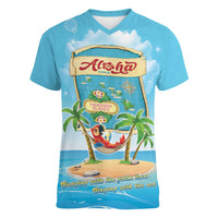 Aloha Hawaii Women V-Neck T-Shirt Funny Macaw Parrot Tropical Vibe LT05 Female Blue - Polynesian Pride