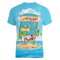 Aloha Hawaii Women V-Neck T-Shirt Funny Macaw Parrot Tropical Vibe LT05 - Polynesian Pride