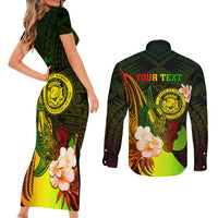 Personalised Hawaii State Motto Couples Matching Short Sleeve Bodycon Dress and Long Sleeve Button Shirt Hawaiian Tribal Reggae Hammerhead Shark LT05 - Polynesian Pride