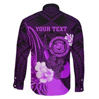 Personalised Hawaii State Motto Family Matching Short Sleeve Bodycon Dress and Hawaiian Shirt Hawaiian Tribal Purple Hammerhead Shark LT05 - Polynesian Pride