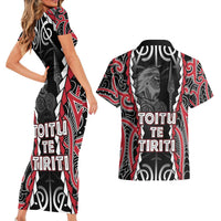 Aotearoa Waitangi Day Couples Matching Short Sleeve Bodycon Dress and Hawaiian Shirt Maori Warrior Tribal Tattoo LT05 - Polynesian Pride