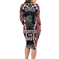 Aotearoa Waitangi Day Family Matching Long Sleeve Bodycon Dress and Hawaiian Shirt Maori Warrior Tribal Tattoo LT05 - Polynesian Pride
