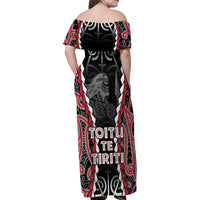 Aotearoa Waitangi Day Family Matching Off Shoulder Maxi Dress and Hawaiian Shirt Maori Warrior Tribal Tattoo LT05 - Polynesian Pride