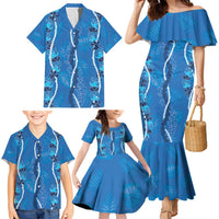 Hawaii Maile Lei Family Matching Mermaid Dress and Hawaiian Shirt With Blue Monstera Pattern LT05 - Polynesian Pride