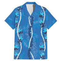 Hawaii Maile Lei Family Matching Mermaid Dress and Hawaiian Shirt With Blue Monstera Pattern LT05 Dad's Shirt - Short Sleeve Blue - Polynesian Pride
