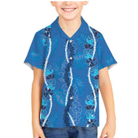 Hawaii Maile Lei Family Matching Mermaid Dress and Hawaiian Shirt With Blue Monstera Pattern LT05 Son's Shirt Blue - Polynesian Pride