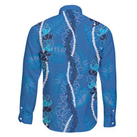Hawaii Maile Lei Family Matching Puletasi and Hawaiian Shirt With Blue Monstera Pattern