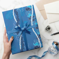 Hawaii Maile Lei Wrapping Paper With Blue Monstera Pattern - Polynesian Pride