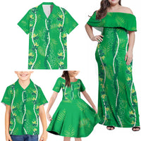 Hawaii Maile Lei Family Matching Off Shoulder Maxi Dress and Hawaiian Shirt With Green Monstera Pattern LT05 - Polynesian Pride