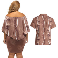 Hawaii Maile Lei Couples Matching Off Shoulder Short Dress and Hawaiian Shirt With Brown Monstera Pattern