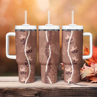 Hawaii Maile Lei Tumbler With Handle With Brown Monstera Pattern