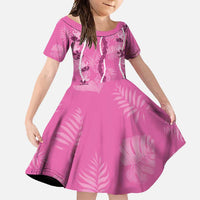Hawaii Maile Lei Family Matching Off Shoulder Maxi Dress and Hawaiian Shirt With Pink Monstera Pattern LT05 Daughter's Dress Pink - Polynesian Pride