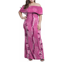Hawaii Maile Lei Family Matching Off Shoulder Maxi Dress and Hawaiian Shirt With Pink Monstera Pattern LT05 Mom's Dress Pink - Polynesian Pride