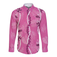 Hawaii Maile Lei Long Sleeve Button Shirt With Pink Monstera Pattern LT05 Unisex Pink - Polynesian Pride