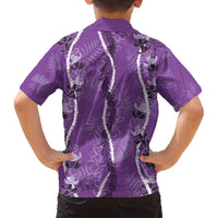 Hawaii Maile Lei Family Matching Off The Shoulder Long Sleeve Dress and Hawaiian Shirt With Violet Monstera Pattern