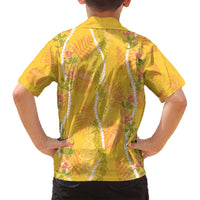 Hawaii Maile Lei Family Matching Off Shoulder Maxi Dress and Hawaiian Shirt With Yellow Monstera Pattern LT05 - Polynesian Pride