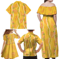Hawaii Maile Lei Family Matching Off Shoulder Maxi Dress and Hawaiian Shirt With Yellow Monstera Pattern LT05 - Polynesian Pride
