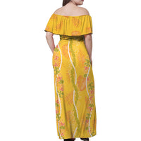 Hawaii Maile Lei Family Matching Off Shoulder Maxi Dress and Hawaiian Shirt With Yellow Monstera Pattern LT05 - Polynesian Pride