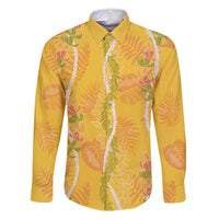 Hawaii Maile Lei Family Matching Off Shoulder Short Dress and Hawaiian Shirt With Yellow Monstera Pattern