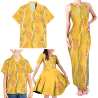 Hawaii Maile Lei Family Matching Tank Maxi Dress and Hawaiian Shirt With Yellow Monstera Pattern