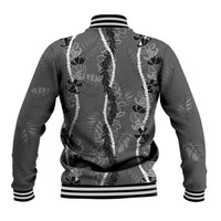 Hawaii Maile Lei Baseball Jacket With Gray Monstera Pattern