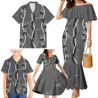 Hawaii Maile Lei Family Matching Mermaid Dress and Hawaiian Shirt With Gray Monstera Pattern LT05 - Polynesian Pride