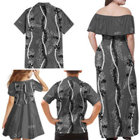 Hawaii Maile Lei Family Matching Off Shoulder Maxi Dress and Hawaiian Shirt With Gray Monstera Pattern LT05 - Polynesian Pride