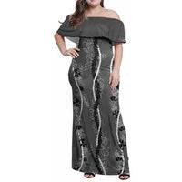 Hawaii Maile Lei Family Matching Off Shoulder Maxi Dress and Hawaiian Shirt With Gray Monstera Pattern LT05 Mom's Dress Gray - Polynesian Pride