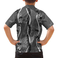 Hawaii Maile Lei Family Matching Off Shoulder Short Dress and Hawaiian Shirt With Gray Monstera Pattern