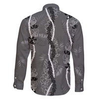 Hawaii Maile Lei Family Matching Puletasi and Hawaiian Shirt With Gray Monstera Pattern